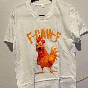 White T-Shirt with Orange Rooster Graphic